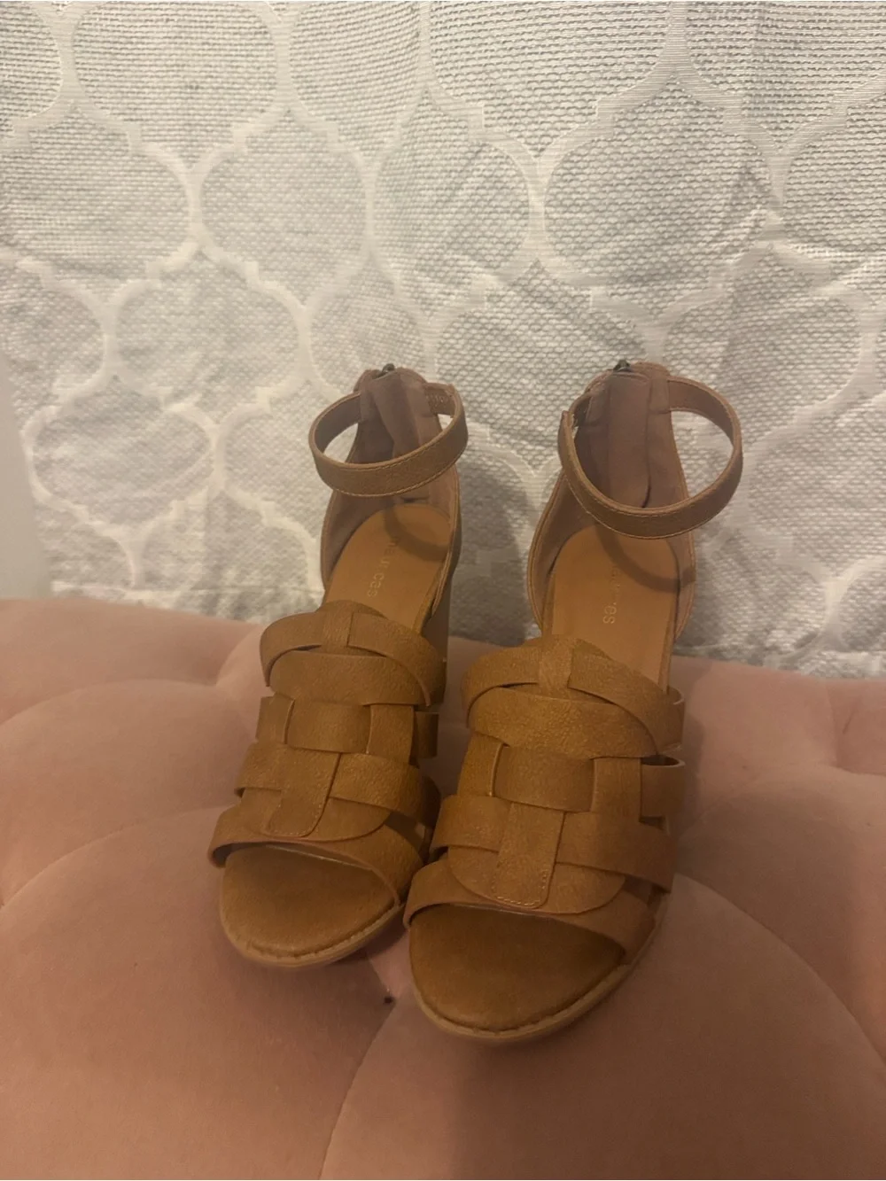 Maurices Tan Woven Ankle-Strap Heels